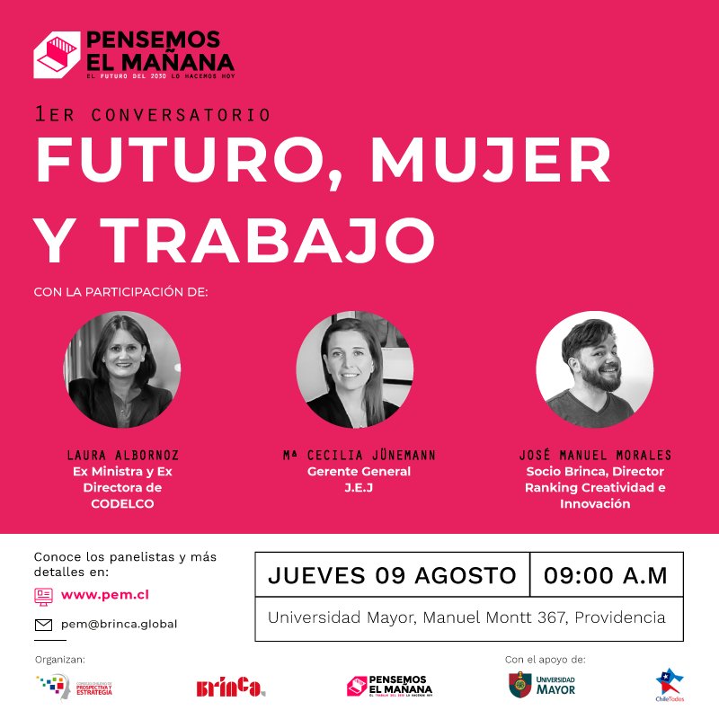 Mañana! 9:00 am- UMayor, Manuel Montt #367 - Futuro Mujer y trabajo, Conversatorio Abierto. Más de 10 panelistas invitados <a href="/morales_jm/">José Manuel Morales</a> <a href="/lauralbornoz/">Laura Albornoz Pollmann/BuenaPeroZurda</a> <a href="/diariomayor/">Diario Mayor</a>