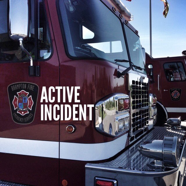 BramptonFireES's tweet photo. #ProtectionInPlace no longer required for #HazMat call on Eastern Ave. Starting to release crews and open area roads. Thanks to @PeelPoliceMedia and @Peel_Paramedics for support. https://t.co/mCjaKkbZlf