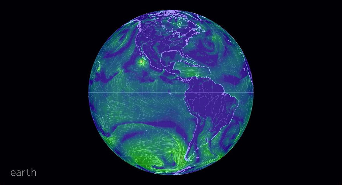 SkyTruth's tweet photo. Have you been to Earth lately? No, not that one. This one:  real-time animated winds, currents and other data, based on real observations and predictions run on a supercomputer -- https://t.co/YlB6GJ6DuO https://t.co/JAnCkr9Mcx