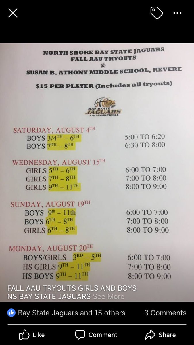 Nsjaguars's tweet photo. Girls tryouts a week from today. Northshore BayState Jaguars https://t.co/lFGwfItzJe