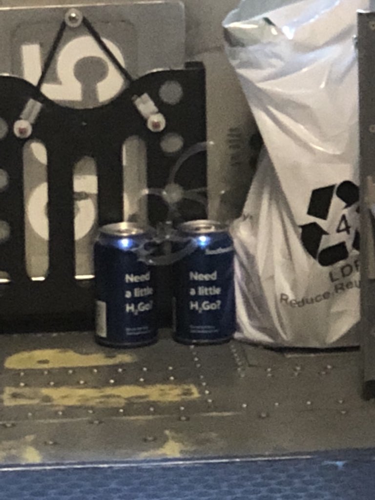 Braym0's tweet photo. At first glance I thought these were bud light cans in the cockpit... it’s canned water @SouthwestAir #notbeer #H2Otogo https://t.co/WaNeUttpB3