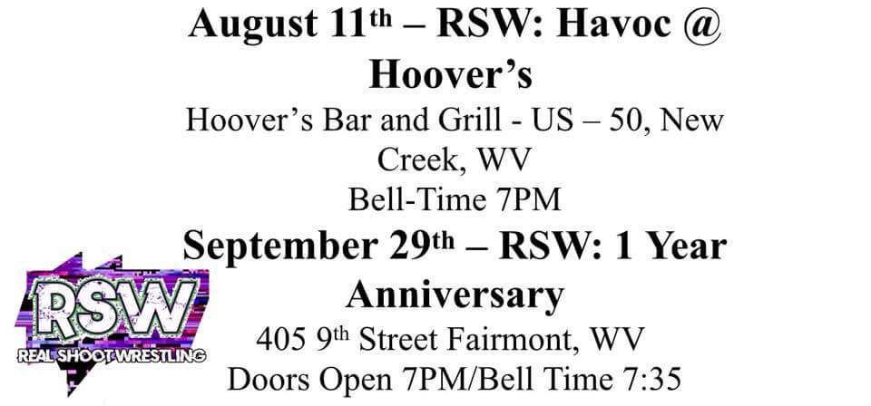 Jamestheref123's tweet photo. Upcoming shows for @RSWLive? Yup, here they are! #KeyserWV 8/11 #FairmontWV 9/29 #ProWrestling #SupportIndyWrestling #WeAreRealShoot https://t.co/IYCpCr1A9v