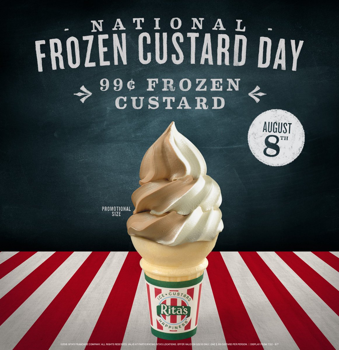 TODAY IS THE DAY! Celebrate #NationalFrozenCustardDay with a $.99 Frozen Custard at #Ritas! Promotional size only.
Tag a friend to have double the fun 🍦🍦
#RitasofVisalia  #nationalcuatardday