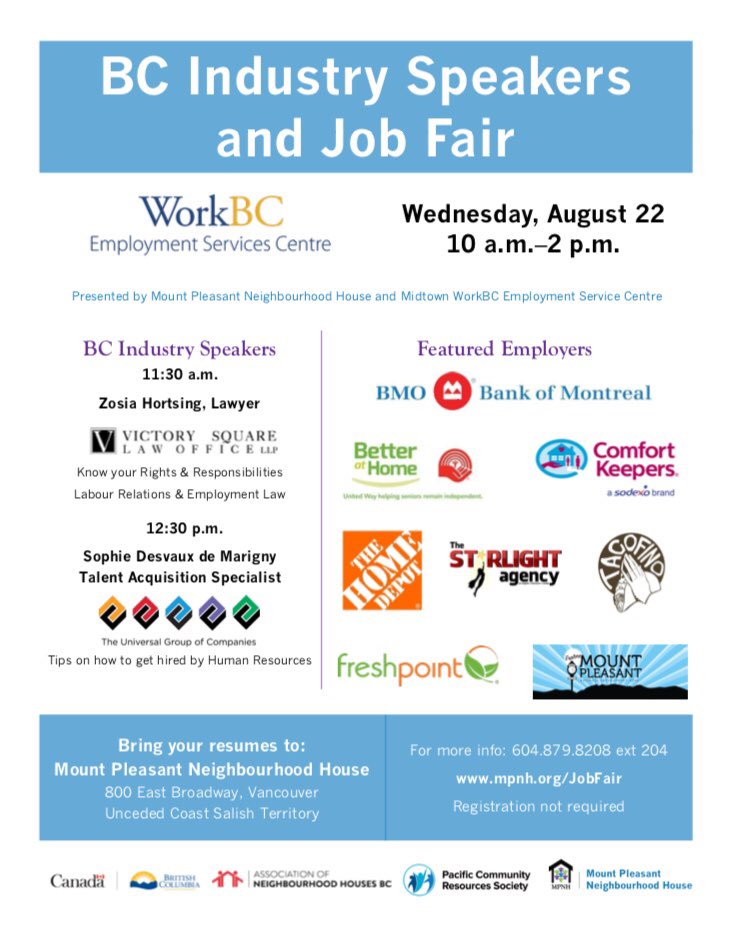 Thinking about a career in banking?  Come by the Mount Pleasant Neighbourhood House Job Fair on Wednesday, August 22nd between 10-2 to get more information!  Don’t forget your resume! #BMO #proudtoworkforBMO #VanCenterBMO #CareerOpportunities
