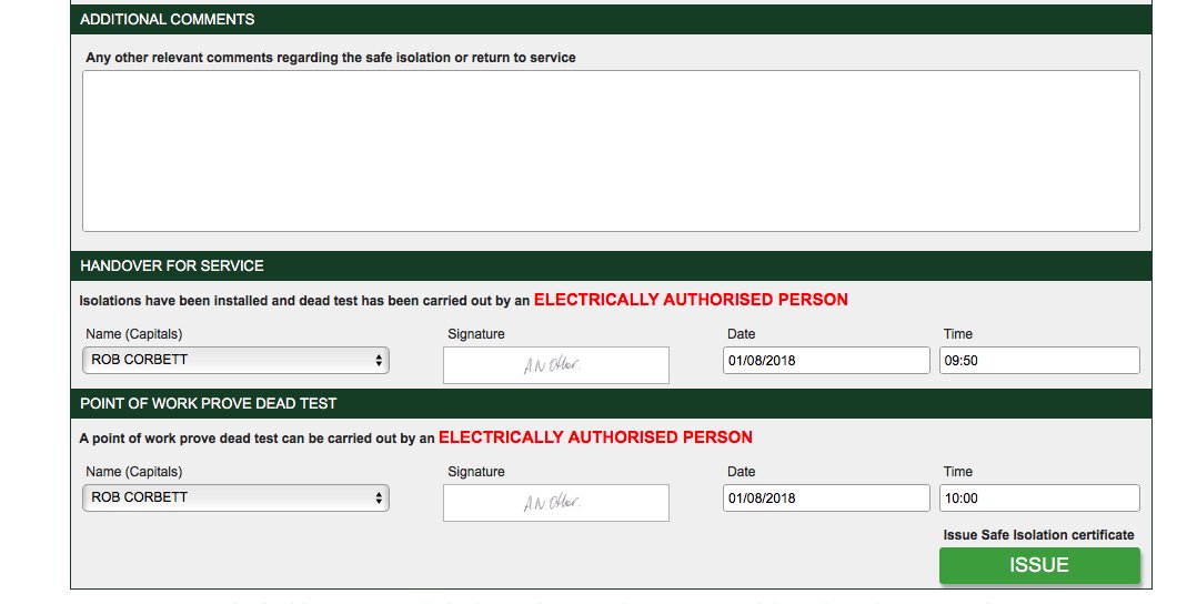 electraform's tweet image. @LKElectrical2 @pureelectricuk We have now released a Safe Isolation Certificate as discussed in a previous Tweet. This certificate allows you to issue the isolation, and leaves a section open for you to issue a Return To Service notification. #electraform