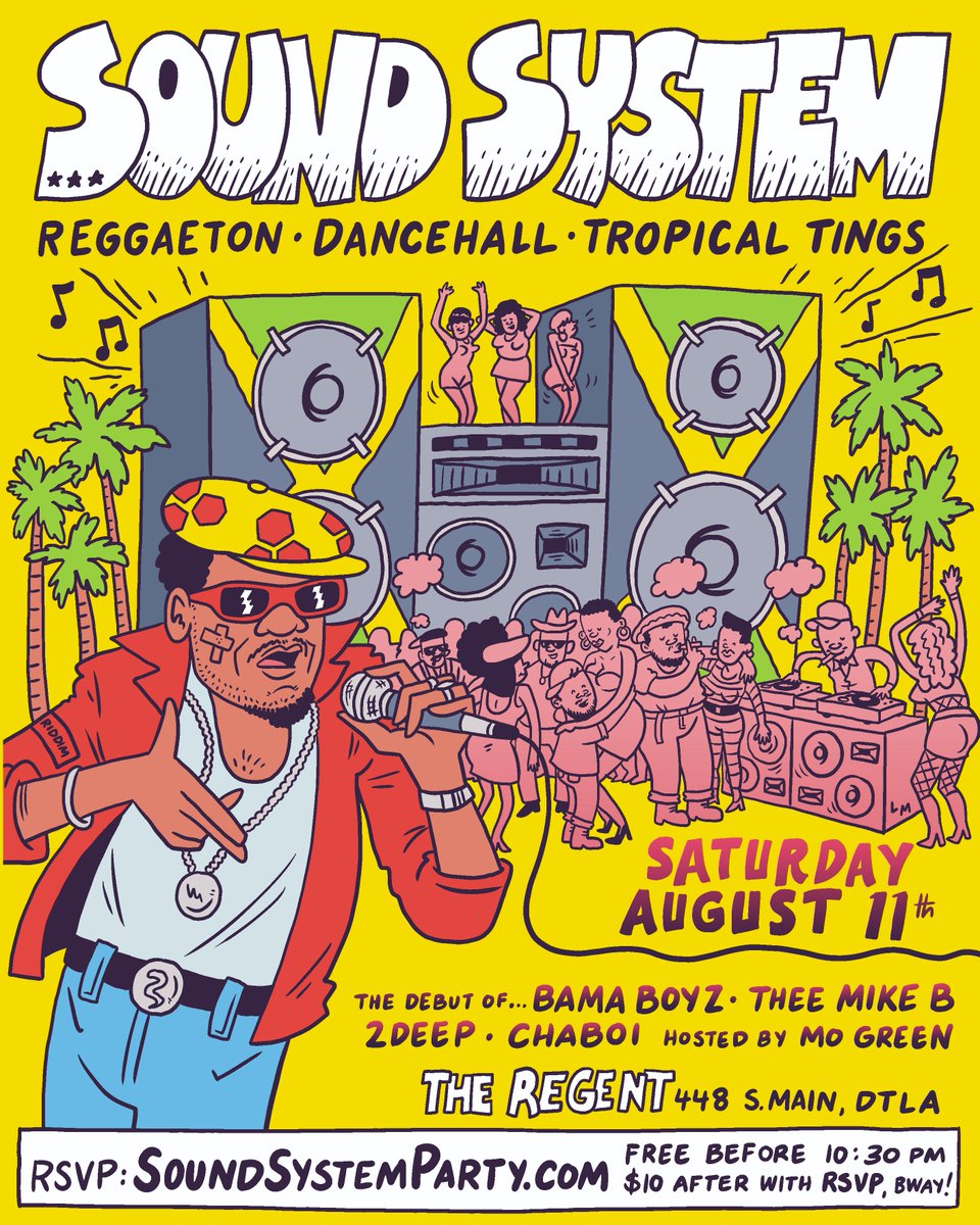 RegentTheaterLA's tweet image. Sound System will be taking over #TheRegent this Saturday (8/11). This new FREE party will be mixing up the best in Reggaeton, Dancehall and Tropical Tings with a special debut DJ set from #BamaBoyz + @theemikeb, #2Deep and #Chaboi. 🎶

RSVP → bit.ly/SoundSystemDTLA