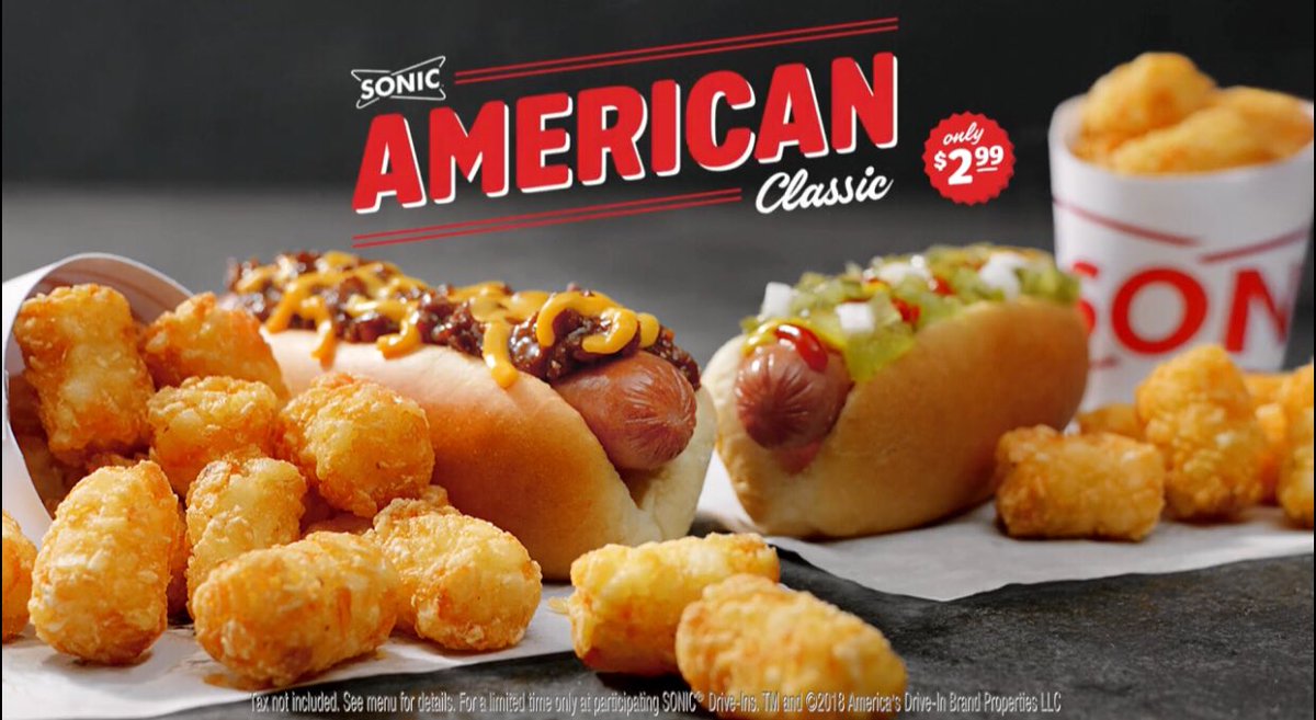 SONICofMD's tweet photo. Enjoy a 100% all beef 6” Chili Cheese Coney or All American Dog &amp; a medium tot for just $2.99! Talk about deal of the day 😍🌭 #hotdog #sonicofmd #Baltimore https://t.co/mrC4sXDSEY