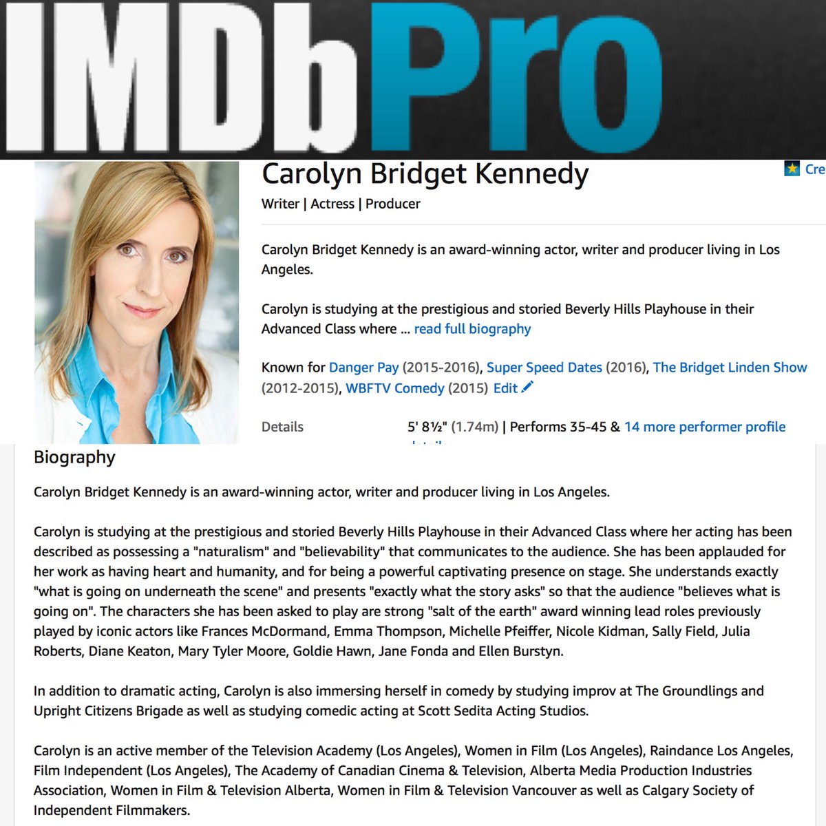 Lots of updates to my #IMDb, including new biography, photos and more! I’d love if you’d check it out. 😊 Please take a moment to click the Facebook “Like” button on the right-hand side. 😉 Thank you! 😘 imdb.me/carolynbridget… 

#actor <a href="/CarolynBKennedy/">Carolyn Bridget Kennedy</a> #writer  #losangeles