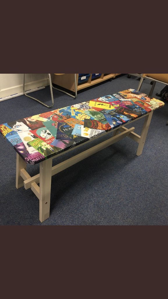 vicki_boxall's tweet photo. @Teacherglitter When I made this reading bench, I found the best way was to pva the bench, add pictures and pva again. Need pva between each overlap otherwise it will wrinkle. https://t.co/Z9IE6kXL2T