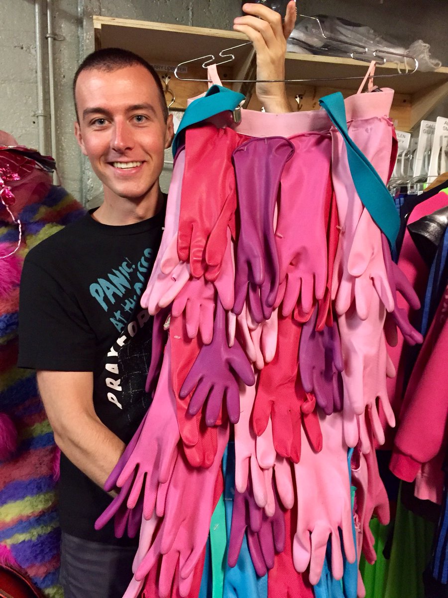 Backstage at The Palace with Chris Lavin dressing Ethan Slater in Sponge Bob. Such creativity in this place! Amazing.