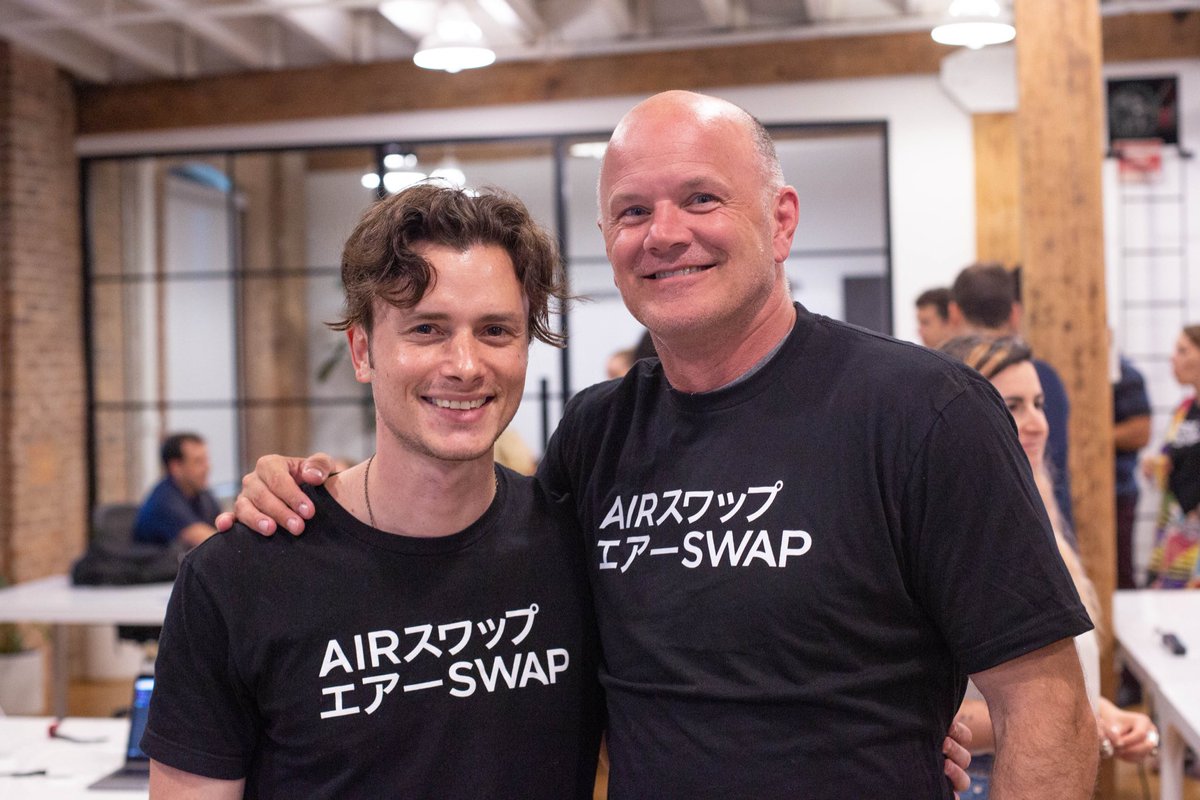 novogratz's tweet photo. Just saw ⁦@airswap⁩ demo of their new otc roll out.   Cool stuff.  Another example of more architecture coming to the crypto world.   And love the t-shirts. ⁦@ovedm606⁩ https://t.co/BW9Xa6HSNq
