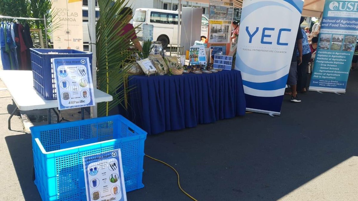 #YECSamoa compliments of one of its young entrepreneurs #4RPacific has brought along its #PlasticBanks for you to drop off your used &amp; empty plastic water bottles. Tutasi is a big believer in #Reduce #Reuse and #Recycle and her business is aimed at being environmentally friendly.
