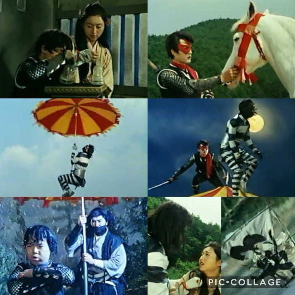 S Murakami 仮面の忍者 赤影 第19話 忍法つむじ傘 昭和42年 1967年 8月9日 放映 不知火典馬 魚鱗流泊 白蝋鬼 猩猩左近 魔老女 むささび道軒 黒道士 登場 脚本 伊上勝 監督 倉田準二 第2部卍党篇 第14 26話 黒道士の襲撃を受け 二つの