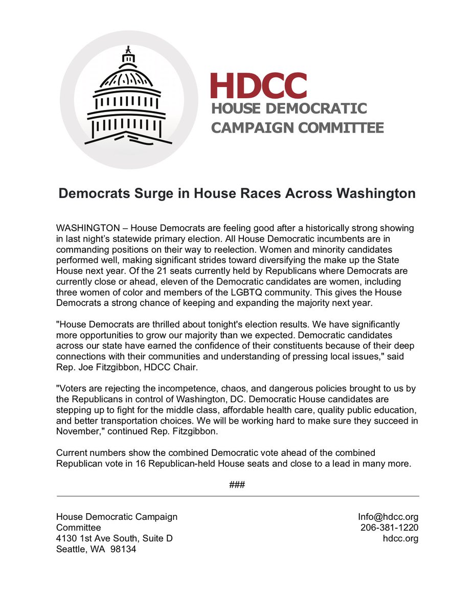 Last night was a good night. We could pick up a historic number of seats this year and we need your help to make it happen. Help us support these great candidates by donating at hdcc.org/donate or by signing up to volunteer by emailing us at info@hdcc.org.