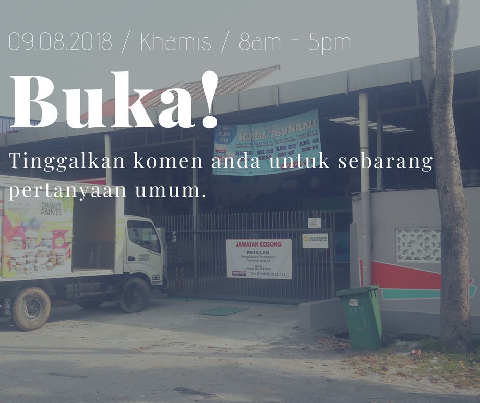 Binapaint_hq's tweet photo. Selamat pagi netizen. Hari ini kami beroperasi seperti biasa dari jam 8 pagi sampai 5 petang. Sesiapa yang nak mendapatkan barangan dari kami boleh lah datang ke cawangan kami. Dan jangan lepaskan peluang dapatkan harga prromosi Merdeka.
#promosiMerdeka #catMurah #BinaPaint https://t.co/DWiIqI6aY6