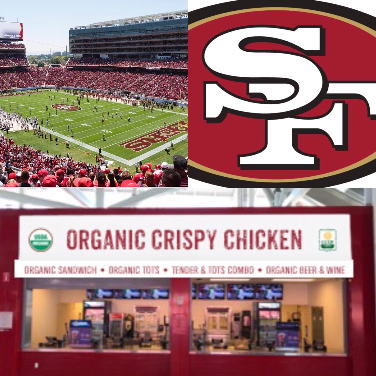 Hey there <a href="/49ers/">San Francisco 49ers</a> fans! We know you're just as excited as we are to get the 2018-19 football season going! Visit our new location in the south end zone! We'll serve you up our signature #CertifiedOrganic chicken sando, beer &amp; vodka lemonade! #OrganicallyCocky #49ers #BrickByBrick