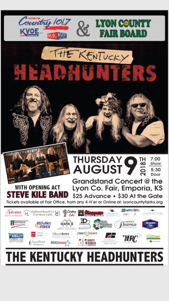 Steve Kile and his Band will be opening for The Kentucky Headhunters Thursday night, 7:00pm, Grandstands

The Steve Kile Band plays a variety of musical styles — old, new, rock ’n’ roll, country, Pantera, James Taylor, maybe some Johhny Cash!!