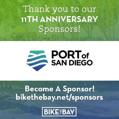 bikethebaysd's tweet image. The 11th Annual Bike the Bay is sponsored by the @portofsandiego Tidelands Activation Program, designed to bring our dynamic waterfront alive with events that engage the community and inspire visitors to enjoy San Diego Bay.
#Wonderfront #GoSanDiego #Embarcadero #SanDiegoBay