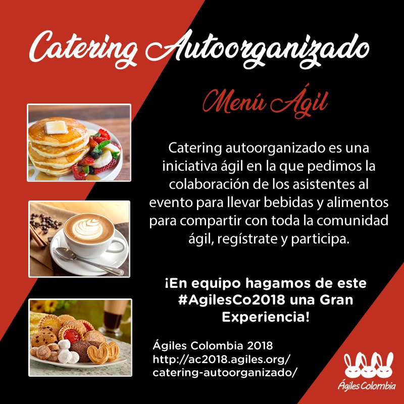 AgilesColombia's tweet photo. Hola #AgilesCo2018, como siempre este año haremos el catering autoorganizado. Y como todos los años te invitamos a sumarte a esta gran iniciativa de compartir en comunidad. Empieza aquí https://t.co/G3N4klnOkh
#UnEventoDeFábula https://t.co/2fKNv114xF
