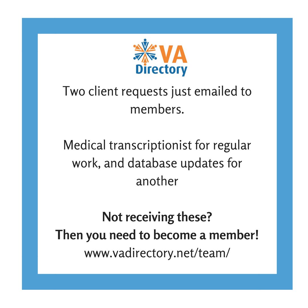 VADirectoryNet's tweet image. Two client requests just sent through to our financial members. If you&apos;re not getting them perhaps you need to join? #clientrequests #VAwork