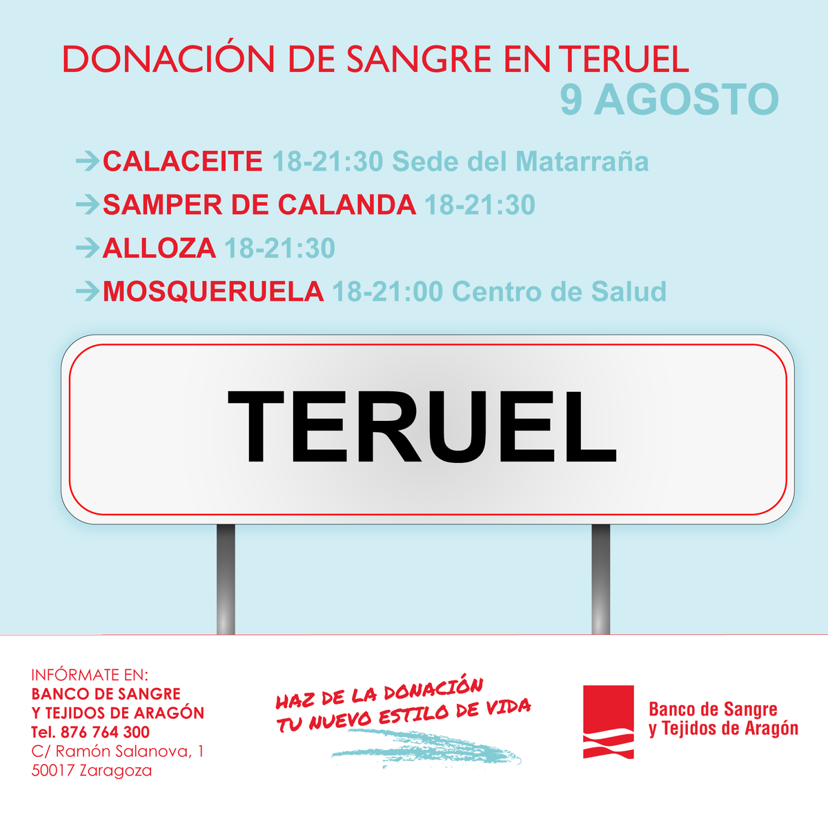 BncSangreAragon's tweet photo. Hoy, las unidades móviles se quedan en #Teruel. Cuatro puntos de #DonacióndeSangre en la provincia. Y si estás en Zaragoza o Huesca, puedes donar en @BncSangreAragon y hospitales San Jorge, Miguel Servet y Clínico Lozano Blesa. Recuerda que estos días precisamos 0-. ¡Gracias! https://t.co/B0UK2vpinD