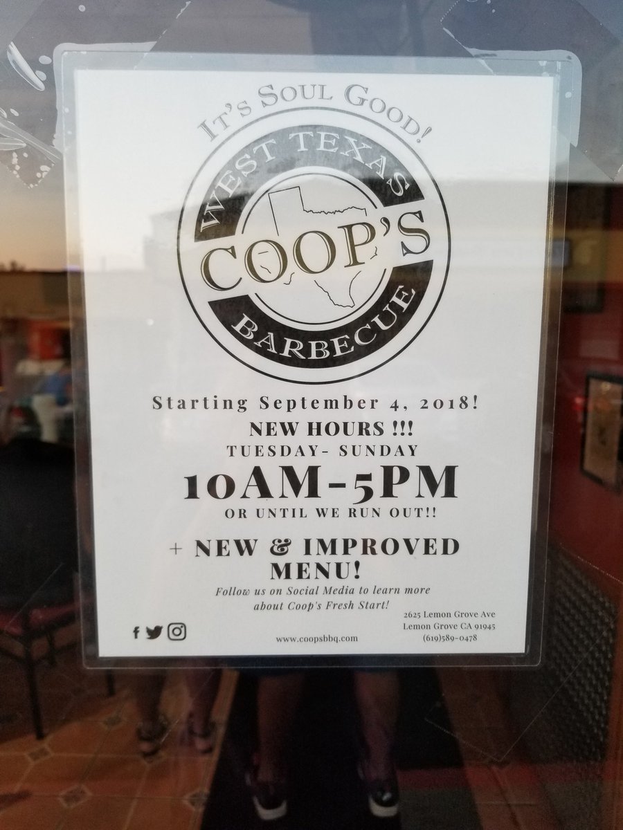 saunieindiego's tweet image. I'm sad, @Coops_BBQ the best bbq in #SanDiego county is changing their hours.
#DoNotLike