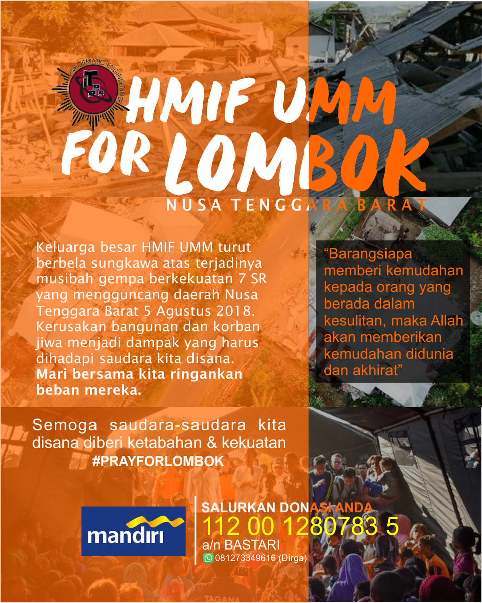 hmif_umm's tweet photo. ➡️[HMIF UMM PEDULI]⬅️
"Assalamu'alaykum Warohmatulloohi Wabarokaatuh"
Bagi teman-teman yang ingin membantu melalui transfer bisa dikirim ke:
💳 112-00-1280783-5
Mandiri a/n BASTARI
📞 081273349616 Dirga (WA)
Semoga kebaikan yang diberikan oleh teman" dibalas oleh Allah SWT https://t.co/1VVTO0qhL1