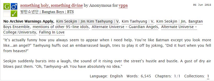 something holy, something divine 🌸 for vppa 🌸taejin 🌸au: guardian angels 🌸rating: g 🌸6545w 🌸
archiveofourown.org/works/14862012