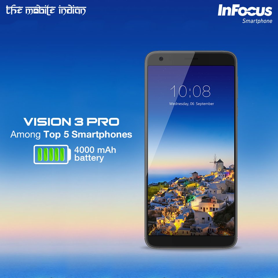 InFocus_IN's tweet image. Keep your day moving forward without interruption with long-lasting batteries of #InFocusSmartphones. “The mobile Indian” marked #InFocusVision3Pro in Top 5 smartphones with 4000 mAh and above battery, July 2018 #BeyondYourVision. Read full story: bit.ly/2OMIn5o
