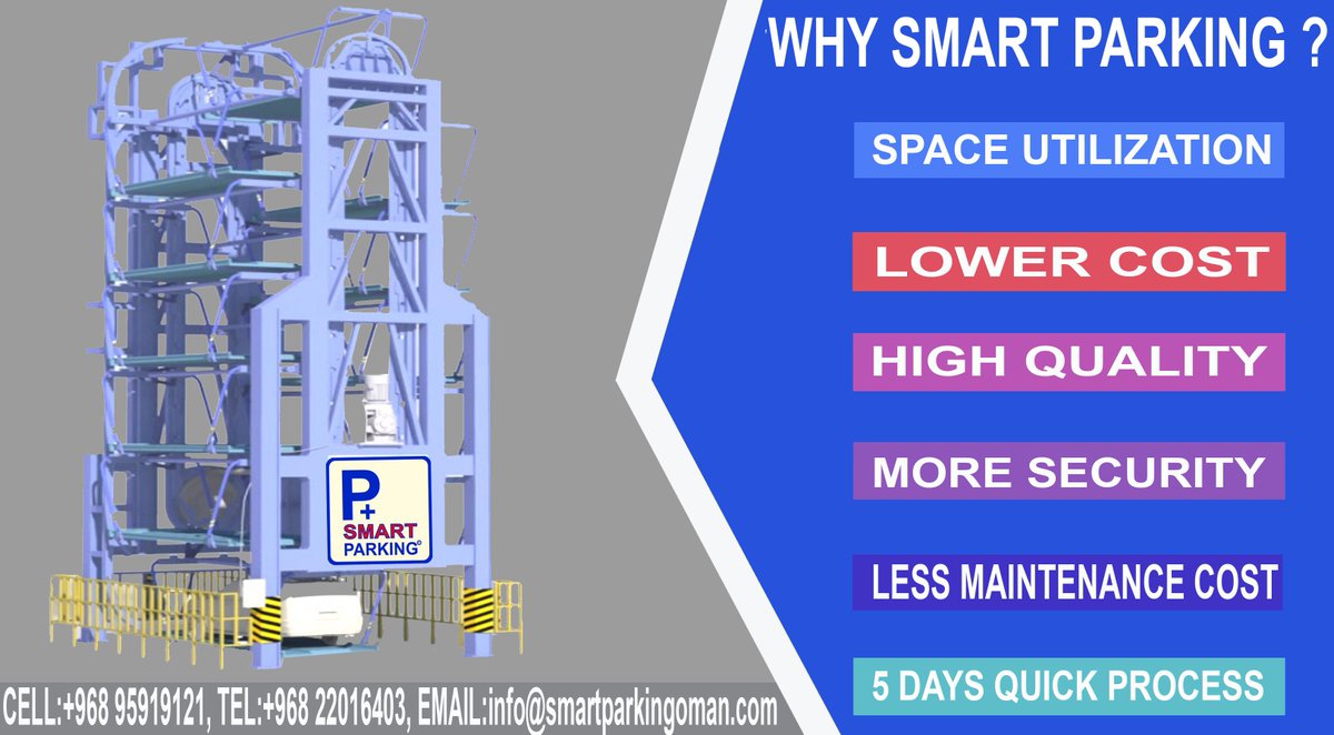 smartparkingom's tweet photo. Smart parking is the real solution for the Parking Problems, it's enabling you to park up to 16 cars in space of 2 car parks!
 For more information contact us on:
 Office : 22016403
 Gsm : 99899855, 95919121
 Email : INFO@SMARTPARKINGOMAN.COM
 Website: https://t.co/57UAOawrZm https://t.co/ryNvwAwRFM