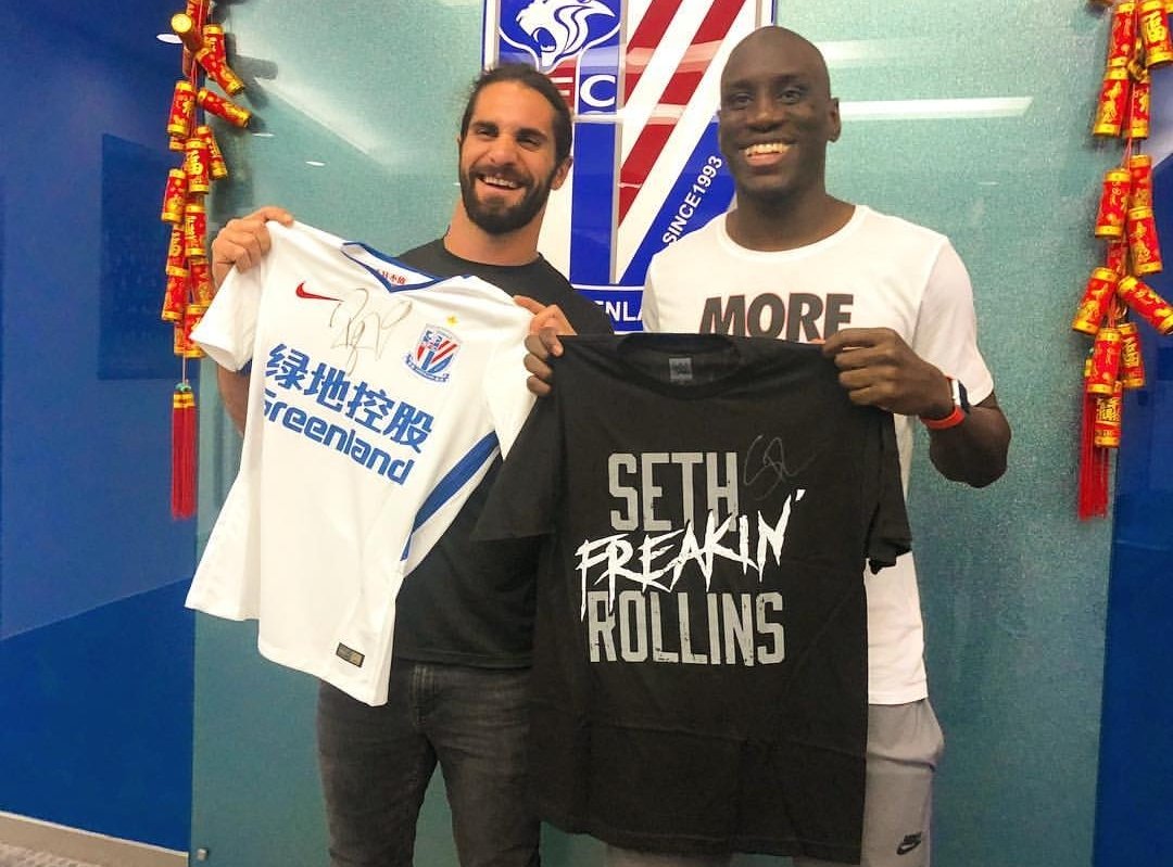 Daily Ambrollins On Twitter Wwe Instagram Seth Meets Shanghaishinua Demba Ba Before Their Big Game Saturday Night Sethrollins Wweshanghai