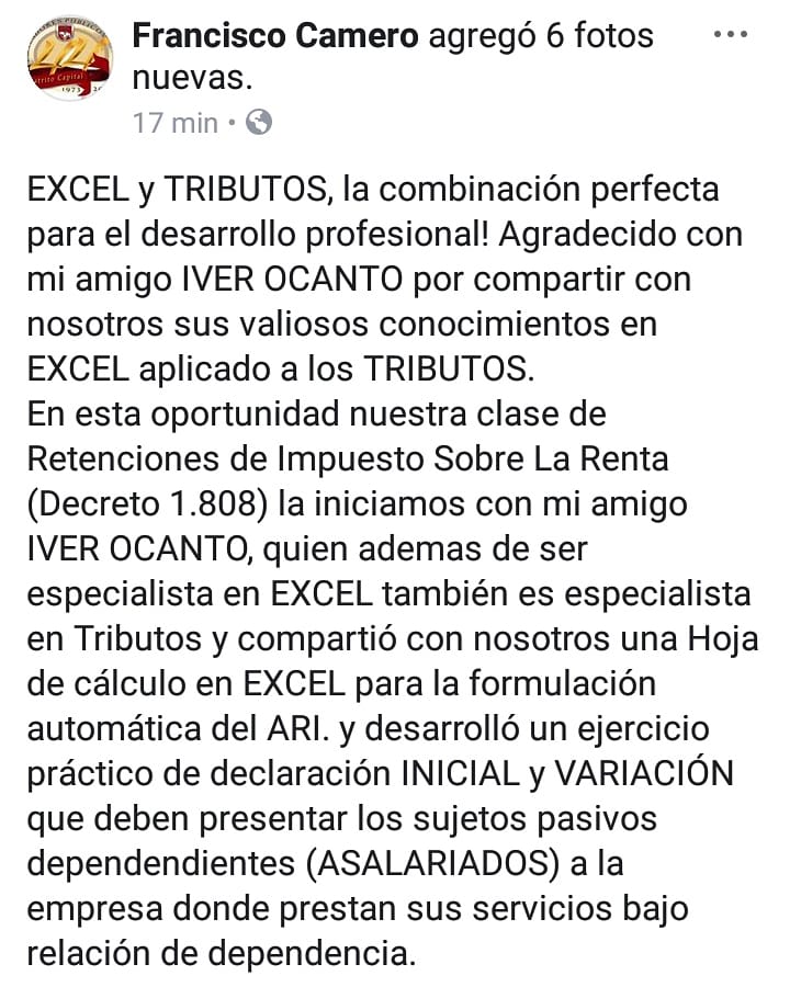 Iver_Ocanto's tweet image. Agradecido con el amigo @fjcamero por brindarme la oportunidad de asistir y dar esta pequeña charla de AR-I en la que fue mi escuela como instructor @Ideprocop

#ideprocop #claseexcel #excel #microsoftexcelasolounclick #microsoftexcel #ari #tributos #islr
