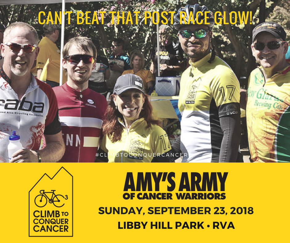 AmysArmyRVA's tweet photo. Come for the race, stay for the after party! 2nd Annual Climb to Conquer Cancer Sunday, September 23rd at Libby Hill Park! Event info and tickets are now available>> https://t.co/t9xJWgd6Jd #rvabike #amysarmyrva #climbtoconquercancer #rva #richmond https://t.co/ca9GDeAYP1