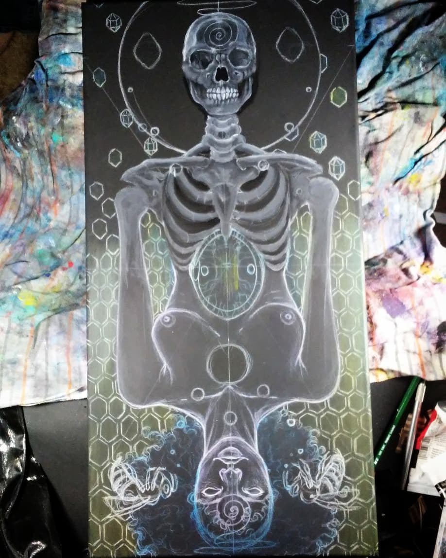 jagwired_art's tweet photo. She's evolving.
#art #artist #artwork #visionaryart #visions #skeleton #gems #wip #bees #goddess #psychedelic #treeoflife  #consciousness  #meditation #evolution https://t.co/Qo1oEaNt5o