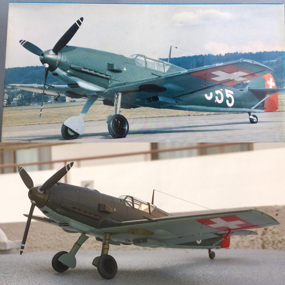 たんたん On Twitter ハセガワ1 48 メッサーシュミットbf109e スイス空軍 完成 自然光撮影 夕方なので少々暗め メッサー 次回はドイツ空軍塗装でやります ハセガワ メッサーシュミット Bf109
