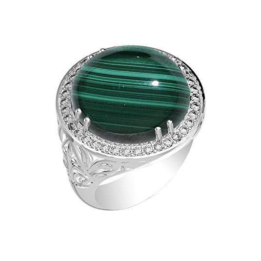 Buy 15.15ct, Genuine Malachite Round & .925 Silver Overlay Cocktail Solitaire Rings Online at Amazon.com Shop Now: goo.gl/y9dJH2 #malachiteringsilver #malachiteringuk #malachiteringforsale #malachiteringamazon #silverringsforwomen #silverringsformen