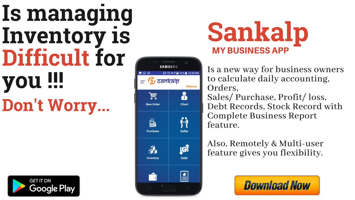 Sankalpapp's tweet image. Manage your store Inventory with the Sankalp My Business App Sankalp App #Accounting #Bookkeeping #Ledgerbook #Download #Googleplaystore link play.google.com/store/apps/det…