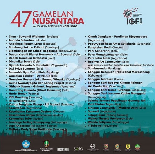 Mantabs! Ada 47 Kelompok Gamelan Nusantara di #InternationalGamelanFestival 2018  #IGFSolo