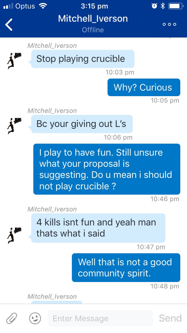 Synchromeshi_'s tweet photo. I love the destiny community although this behaviour upsets me and goes against what I have learned from the destiny community pulling together. To players that help me be a better pvp player thank you and grateful not everyone out there is like this person https://t.co/Z2xCwSVsT6