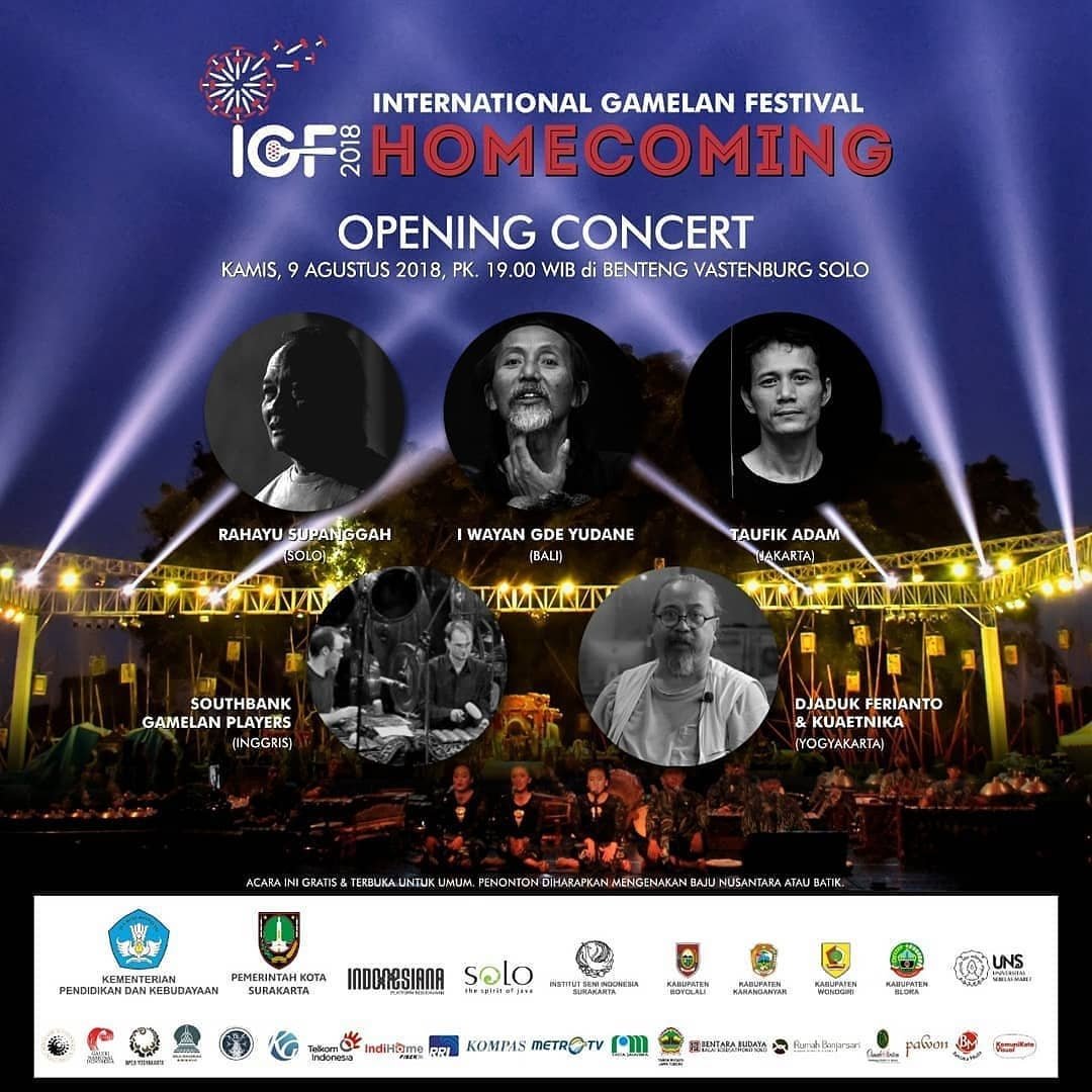 19 kelompok gamelan luar negeri dan 33 kelompok gamelan dalam negeri, serta belasan peneliti/ahli gamelan, akan "pulang kampung" ke Solo untuk tampil di rangkaian acara IGF 2018.

<a href="/igfsolo/">International Gamelan Festival 2018</a>
#IGFSolo #InternationalGamelanFestival #AyokeSolo