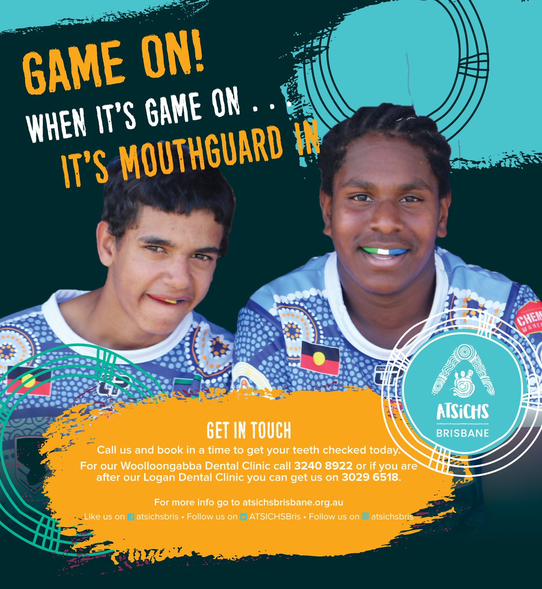 Happy #DentalHealthWeek you mob. It's important to look after your teeth if you play contact sport. Game on, it's mouth guard in! You can get free mouth guards at our two dental clinics. Now that's something to smile about! For more info or to book go to atsichsbrisbane.org.au