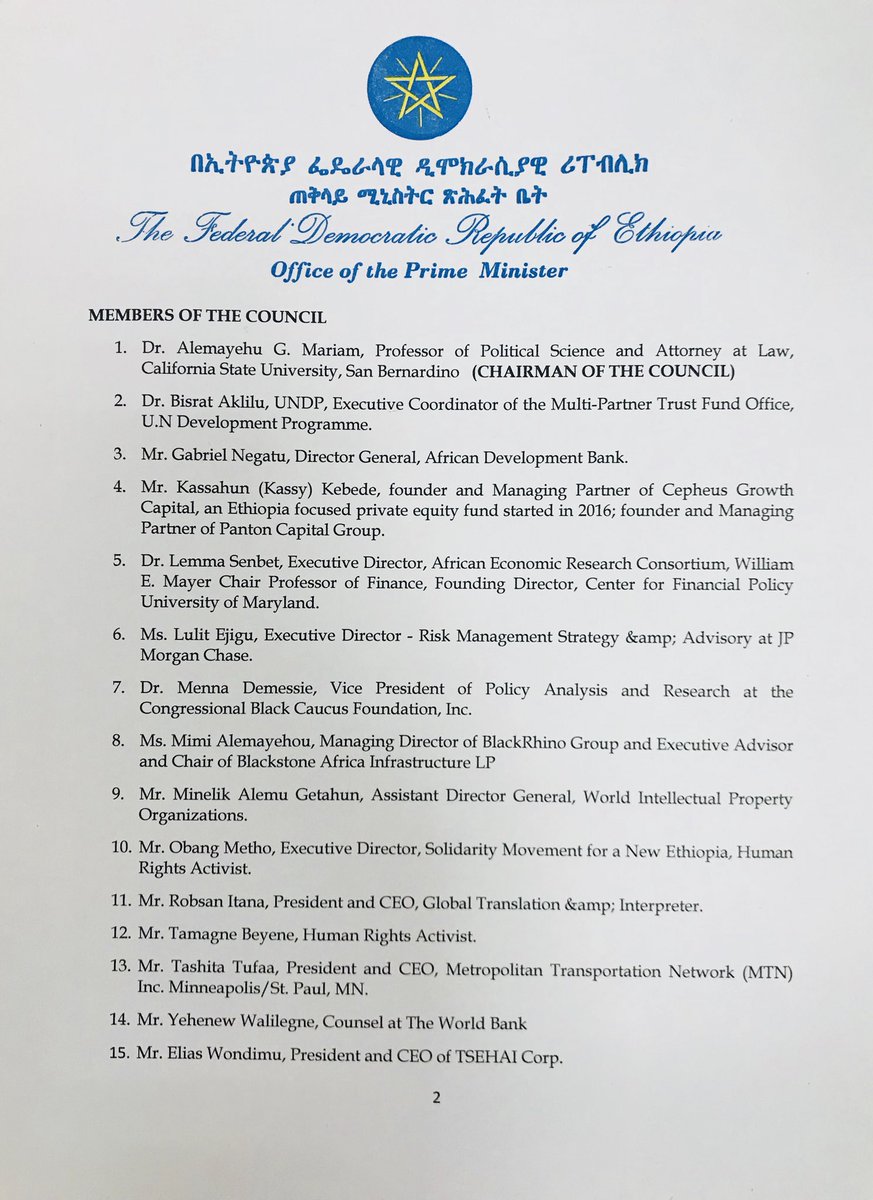 fitsumaregaa's tweet photo. HE Prime Minister Dr Abiy Ahmed announces the formation of the Ethiopian Diaspora Trust Fund Advisory Council and its members. He thanks and encourages all individuals and groups who have taken initiatives to cooperate with the Council. #Ethiopia https://t.co/nKrH0i1sCv