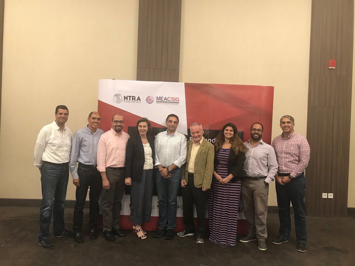 baheresmat's tweet photo. Partners from @AWIInstitute @ICANN @IGPAlert @internetsociety @NTRAEGYPT @RIPE_NCC celebrating a successful #MEACSIG2018 #MEACSIG https://t.co/TqFV9jyR7Q