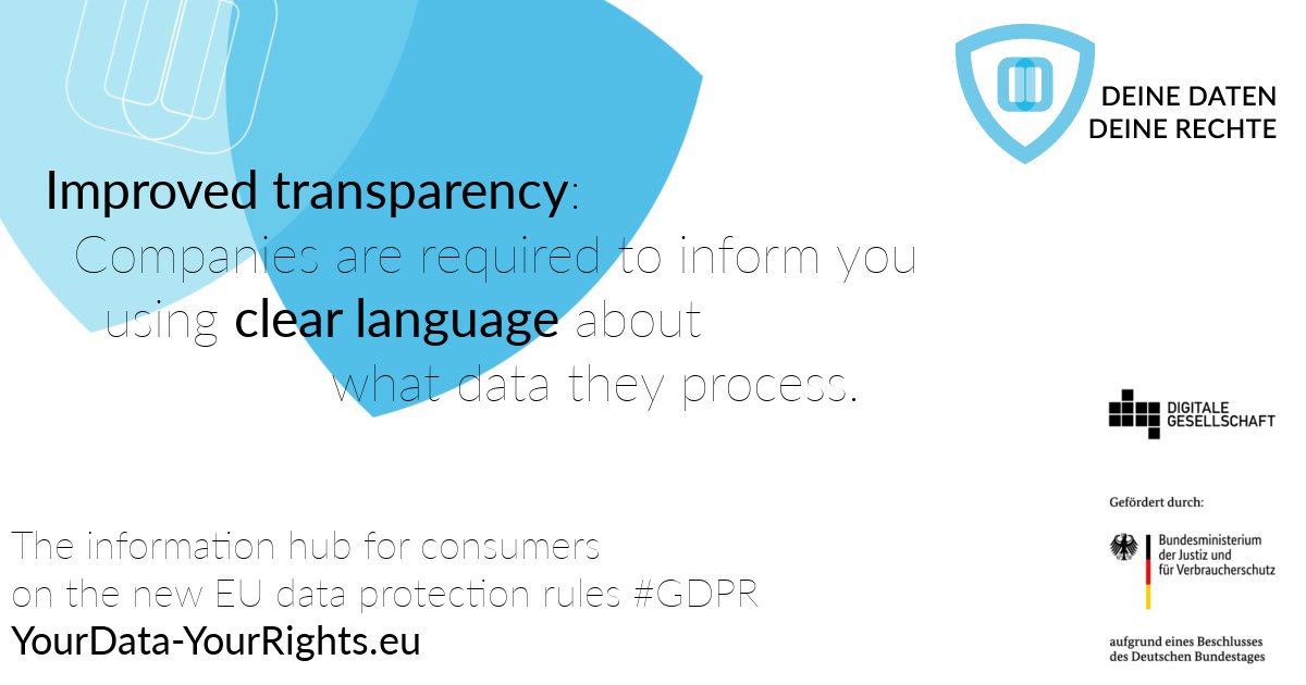Companies must inform you about the processing of your data - in clear, easy-to-understand language.

#GDPR #dataprotection

More info:
📺Video yourdata-yourrights.eu/topics/right-o…
📒Text yourdata-yourrights.eu/topics/right-o…
📝Sample letter yourdata-yourrights.eu/topics/right-o…
🕹️Game dataclash.eu