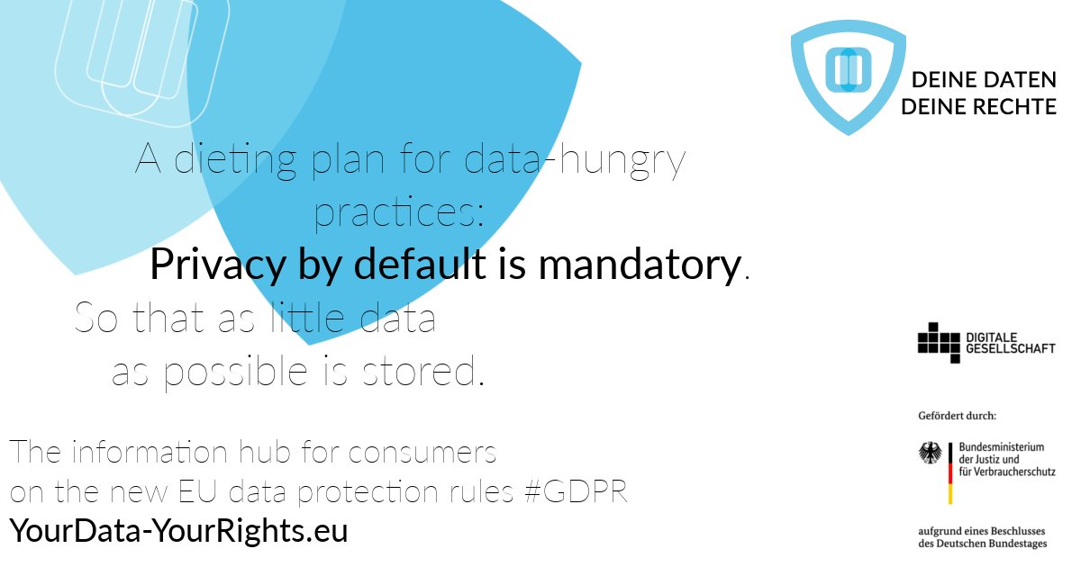 #PrivacyByDefault is mandatory! Presets should collect and share as little data as possible.

#GDPR #dataprotection #YourDataYourRights

More info:
📺Video yourdata-yourrights.eu/topics/privacy…
📒Text yourdata-yourrights.eu/topics/privacy…
🕹️Game dataclash.eu