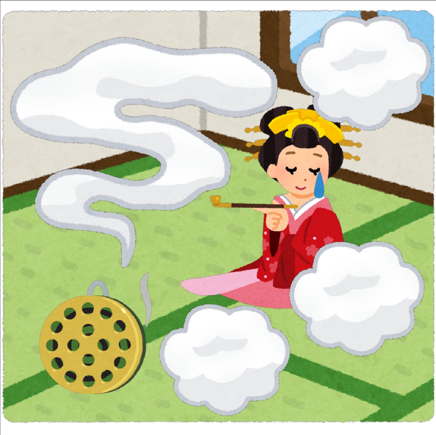 まいチクをいらすとやで再現 Sur Twitter 再現難易度 使ったイラスト 6枚 畳の部屋のイラスト 蚊取り線香のイラスト カバー付き 花魁のイラスト いろいろな形の煙のイラスト 白 2 漫符のイラスト 汗 まいにちチクショー