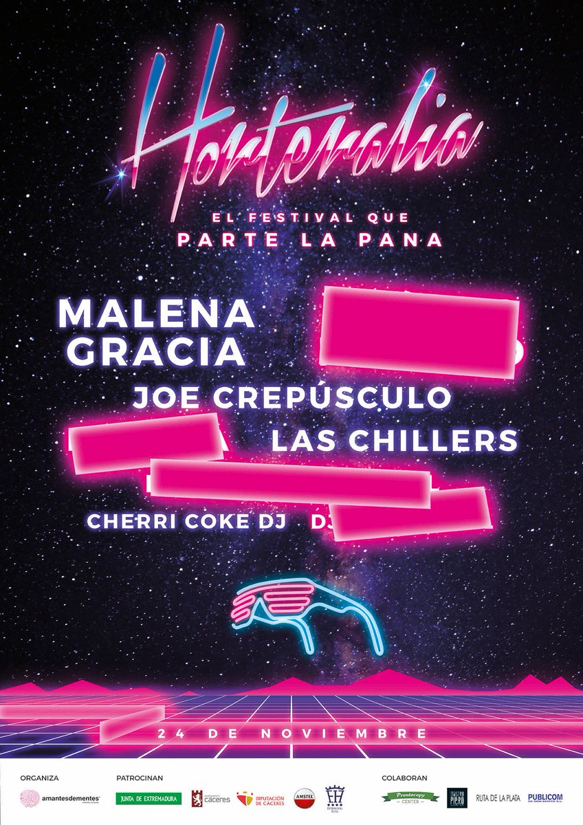 Horteralia's tweet photo. 🕺🏽💃🏾#Horteralia es guay y otro festival con más marcha no lo hay ¡Este tenemos cartelón #Hortefans! 
⚡ @malenagracia 
⚡ @LasChillers 
⚡ @Crepus 
⚡ @CokeBermejo 
🔥🔥 Recordad que tenéis las entradas a 15 euros hasta el 15 de septiembre. 
➡️https://t.co/xoSjaIkepn https://t.co/TSjWrop3po