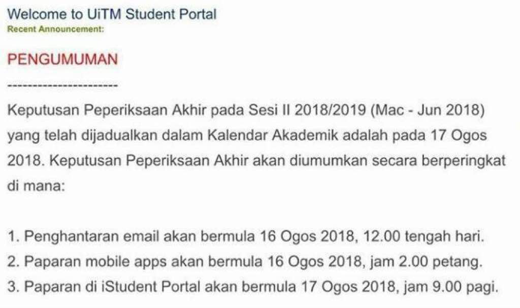 uitmofficial's tweet photo. Pengumuman mengenai keputusan peperiksaan akhir 😀. #SalamUiTM. Berdebar tak? https://t.co/Fx7fbfoJOm