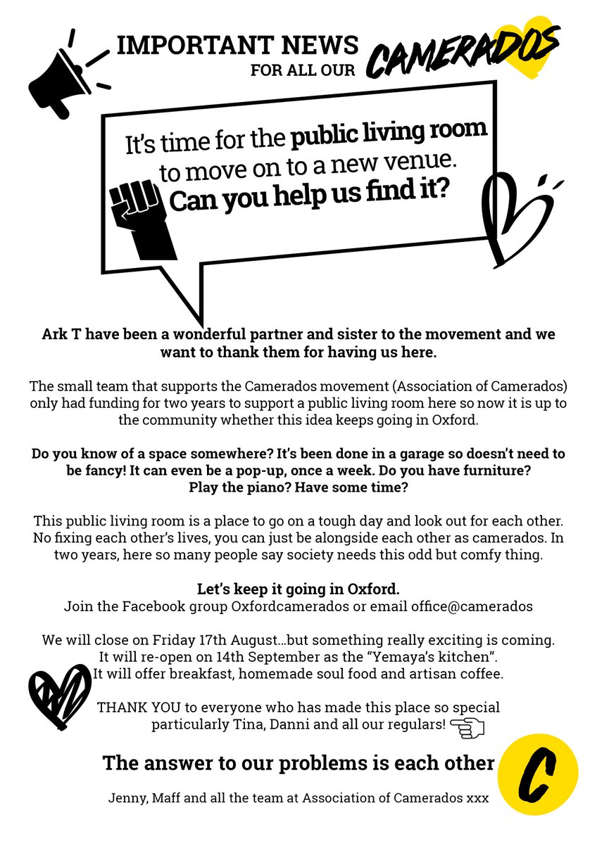 2 years ago, Camerados walked into Ark-T with a vision of Friendship and Purpose for our Café. Transforming it into a Public Living Room and launching Neighbourhood Kitchen which saw hundreds of people flood through the doors, connecting and sharing positive moments together.