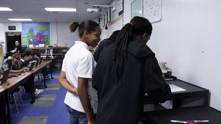 PLTWorg's tweet photo. "PLTW has offered these students and others at my school a glimpse at a future career they wouldn't necessarily have investigated, and that makes what happens in my classroom exciting every day.” – Qaey Williams, PLTW Gateway teacher https://t.co/c0rPh88NdM #WePowerTech https://t.co/dS4QI0t30G